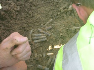 Sandbag filled with spent cartridges